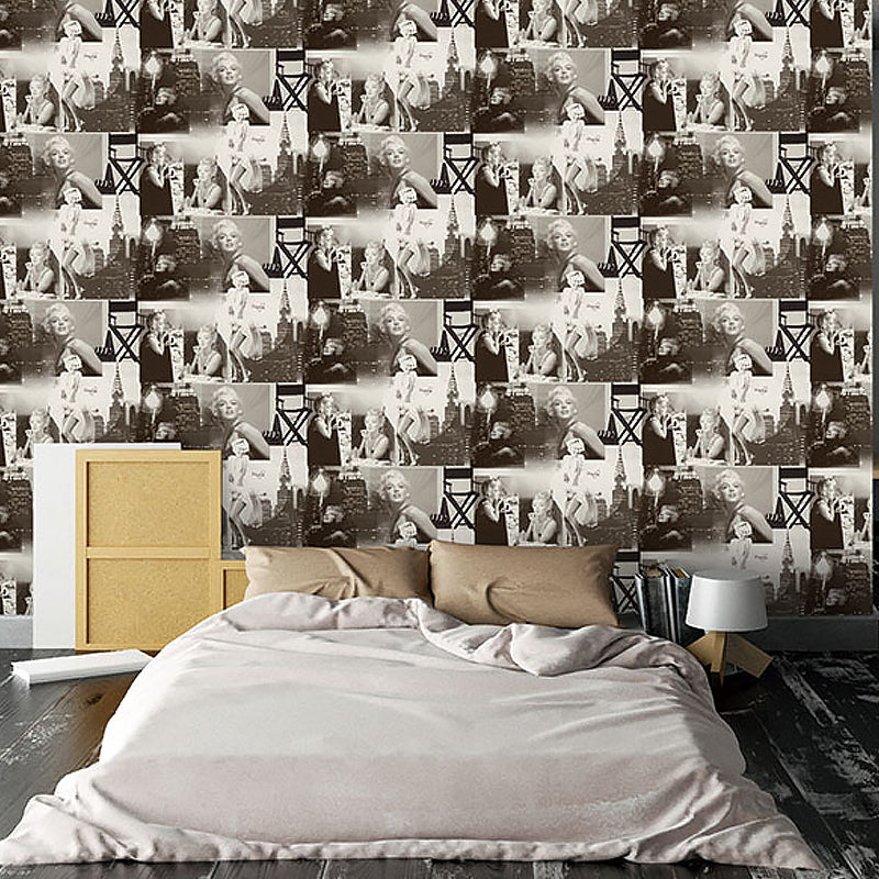 Historisches Monroe Fotodruck Tapete Vintage Vliesstoff Wanddekoration in Schwarz-Weiß