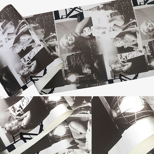 Historisches Monroe Fotodruck Tapete Vintage Vliesstoff Wanddekoration in Schwarz-Weiß