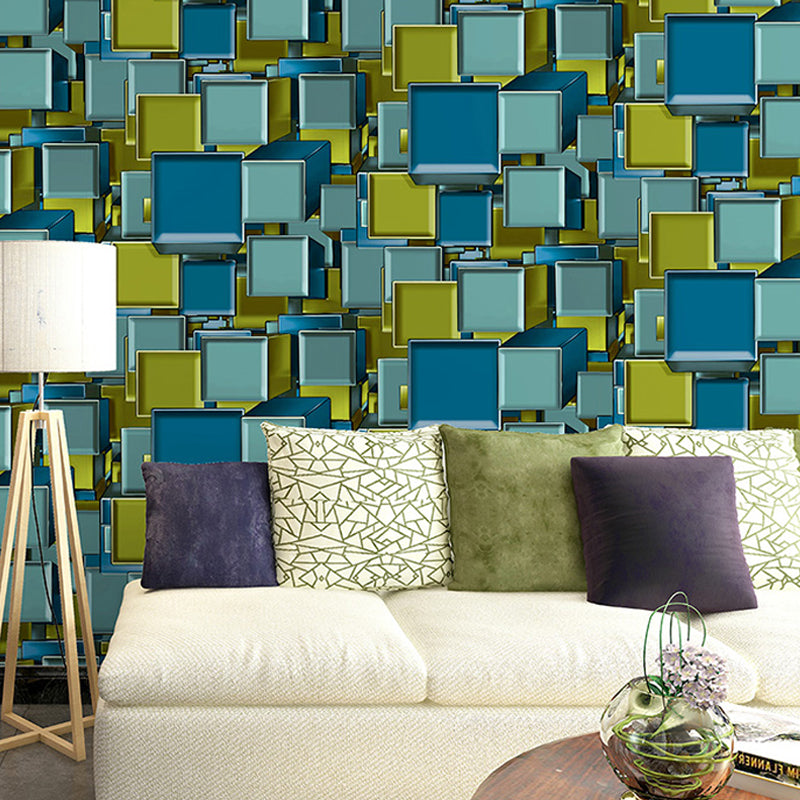 Frendorf | 3D Geschichtet Quadrat Muster Tapete Mid Century Fleckenresistent Wohnzimmer Wandkunst