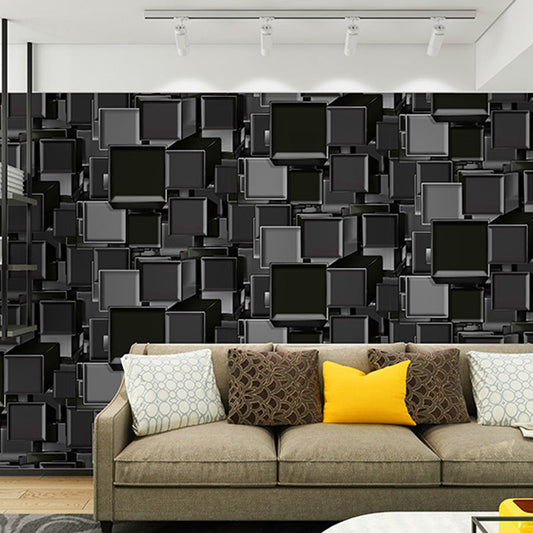 Frendorf | 3D Geschichtet Quadrat Muster Tapete Mid Century Fleckenresistent Wohnzimmer Wandkunst
