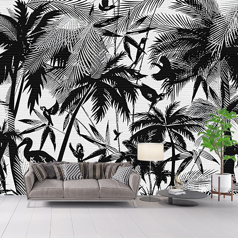 Frendorf | Hele Tropische Wandbehang Muurschilderingen Zwarte Kustpalmen en Flamingo Schilderij Wandkunst, Op Maat Gemaakt