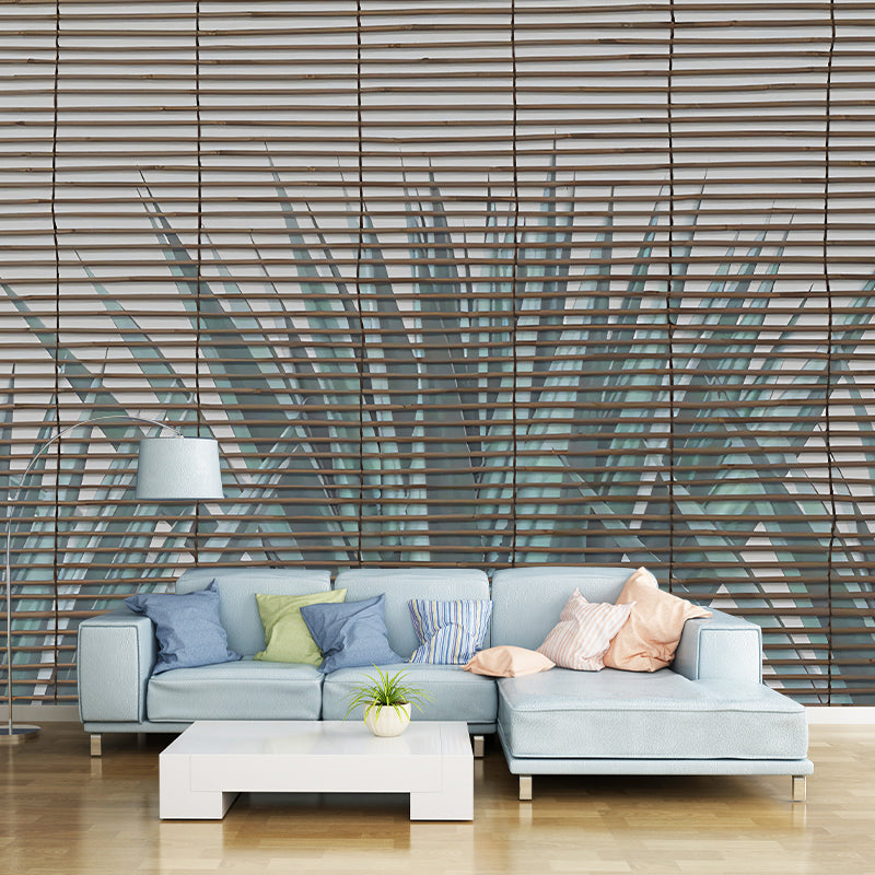 Frendorf | Anpassung Illustration Tropix Wandtapete mit Plissierstoren und Aloe Vera Muster in Grün