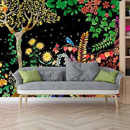 Frendorf | Moon Night Flower Bushes Muur Kinder Kunst Waterdicht Kinderen Kamer Wandbekleding, Op Maat Geprint
