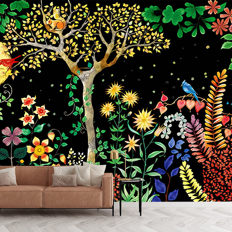 Frendorf | Moon Night Flower Bushes Muur Kinder Kunst Waterdicht Kinderen Kamer Wandbekleding, Op Maat Geprint