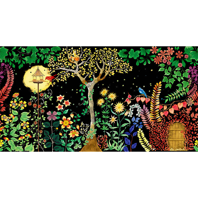Frendorf | Moon Night Flower Bushes Muur Kinder Kunst Waterdicht Kinderen Kamer Wandbekleding, Op Maat Geprint
