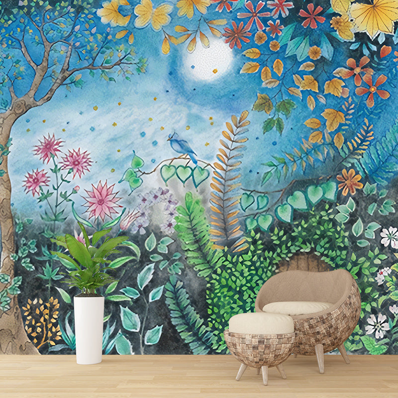 Frendorf | Moon Night Flower Bushes Muur Kinder Kunst Waterdicht Kinderen Kamer Wandbekleding, Op Maat Geprint
