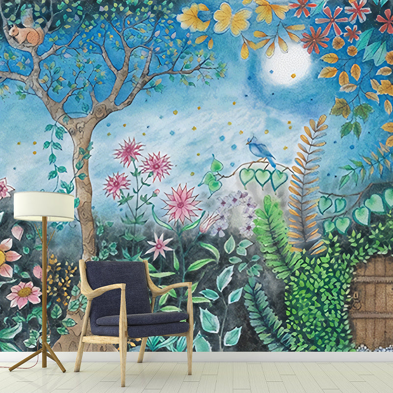 Frendorf | Moon Night Flower Bushes Muur Kinder Kunst Waterdicht Kinderen Kamer Wandbekleding, Op Maat Geprint