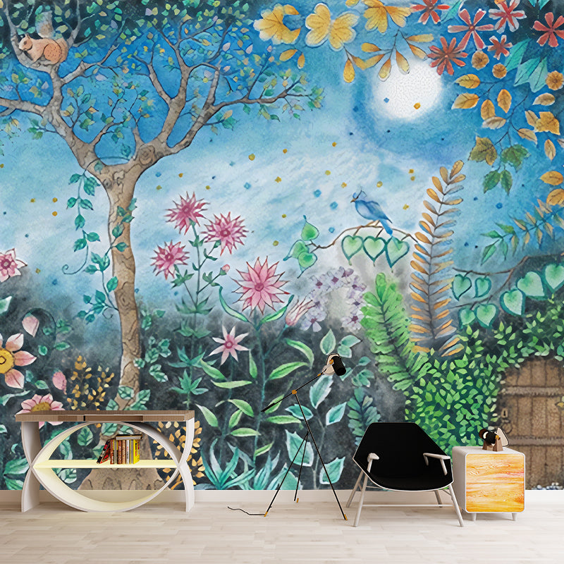 Frendorf | Moon Night Flower Bushes Muur Kinder Kunst Waterdicht Kinderen Kamer Wandbekleding, Op Maat Geprint