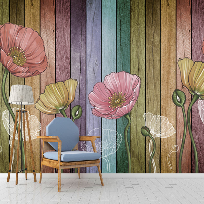 Frendorf | Magnolia und Holzplanken Wandbilder Ländliche Feuchtigkeitsresistente Schlafzimmer Wandkunst, Personalisierte Größe