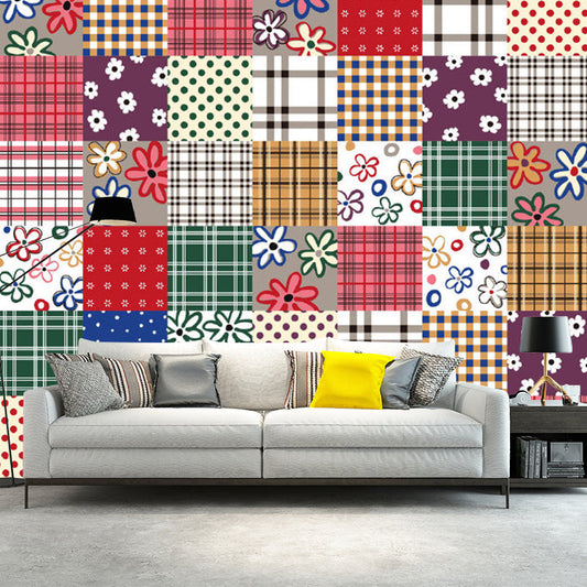 Frendorf | Boho Flower Check Wanddecal Multifarbe Wasserfest Wandkunst für das Wohnzimmer