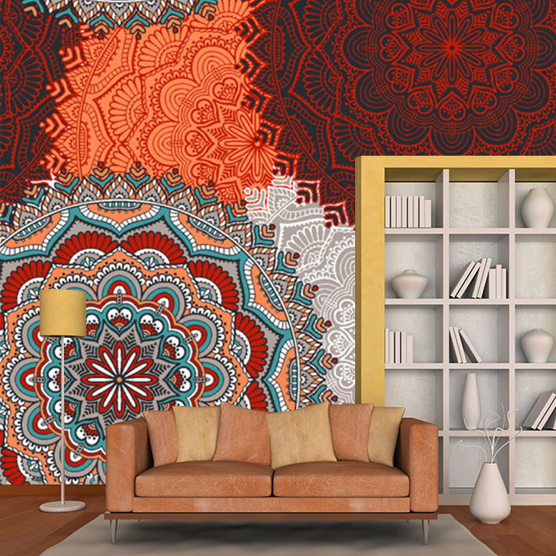 Frendorf | Abstracte Bloemen Muurschilderingen Wallpaper Bohemia Non-Woven Katoenen Wandkunst in Oranje Rood