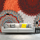 Frendorf | Abstracte Bloemen Muurschilderingen Wallpaper Bohemia Non-Woven Katoenen Wandkunst in Oranje Rood