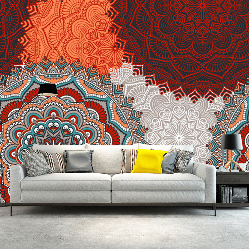 Frendorf | Abstracte Bloemen Muurschilderingen Wallpaper Bohemia Non-Woven Katoenen Wandkunst in Oranje Rood