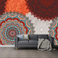 Frendorf | Abstracte Bloemen Muurschilderingen Wallpaper Bohemia Non-Woven Katoenen Wandkunst in Oranje Rood
