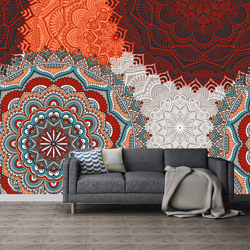 Frendorf | Abstracte Bloemen Muurschilderingen Wallpaper Bohemia Non-Woven Katoenen Wandkunst in Oranje Rood