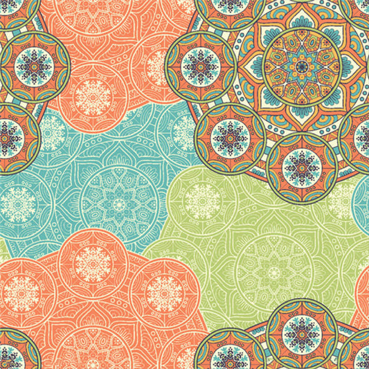 Frendorf | Bohemian Sonnenblumen Wandtapete Mural Orange-Blau Abstrakte Wandverkleidung für Wohnzimmer