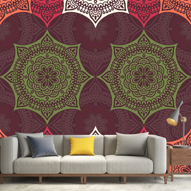 Frendorf | Boho-Chic Floral Pattern Wandmalereien Orange und Grün Wohnzimmer Wanddekoration, Maßgeschneidert