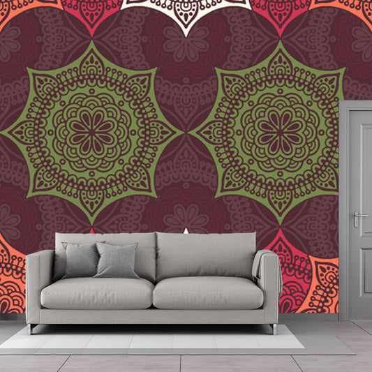 Frendorf | Boho-Chic Floral Pattern Wandmalereien Orange und Grün Wohnzimmer Wanddekoration, Maßgeschneidert