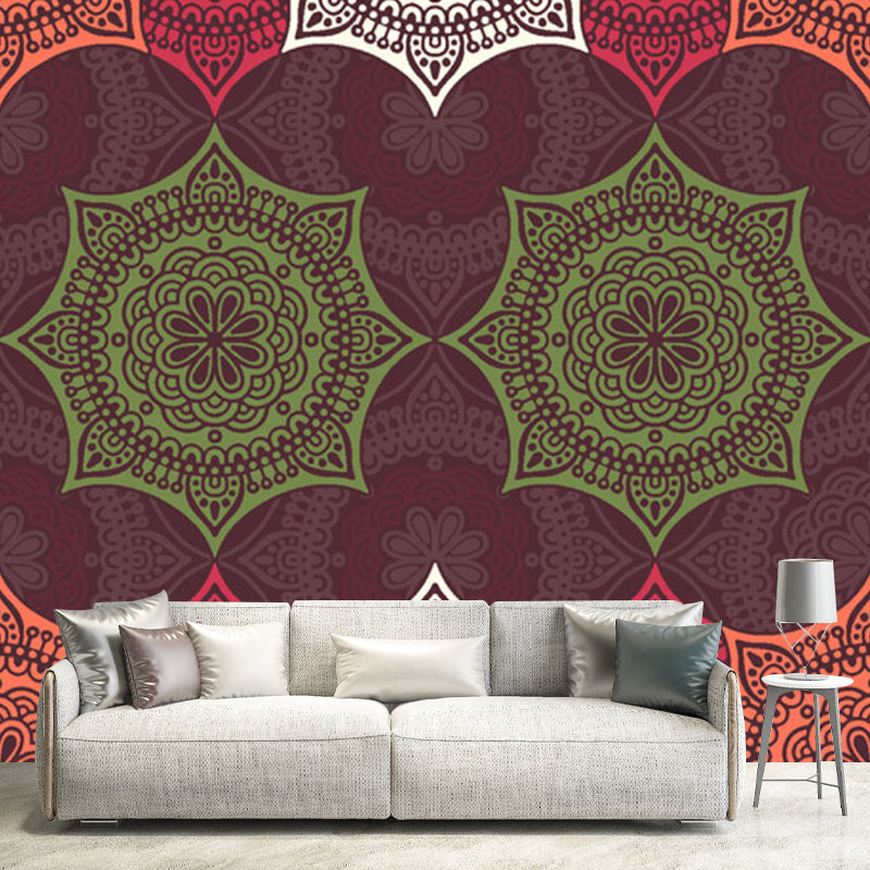 Frendorf | Boho-Chic Floral Pattern Wandmalereien Orange und Grün Wohnzimmer Wanddekoration, Maßgeschneidert