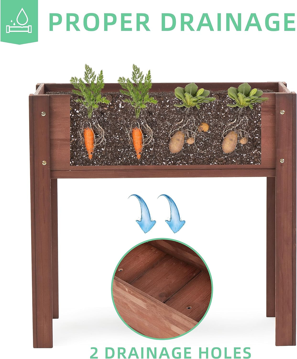 Frendorf | 31X31X16 Zoll Erhöhter Gartenbeet mit Beinen, Erhöhte Holzpflanzbox für Outdoor-Pflanzen Blumen Früchte Gemüse Kräuter Anbau