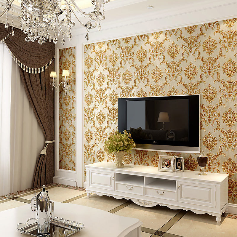 Frendorf | Zelfklevend Bloemen Jacquard Behang Luxe Gevoerd Wanddecoratie, Eenvoudig af te pellen