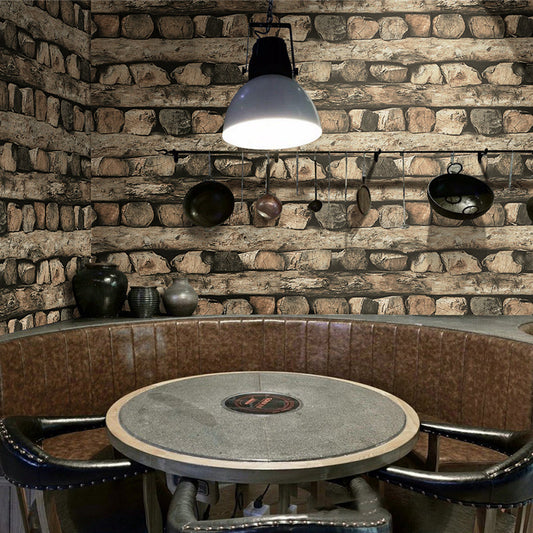 Industrielle Holzoptik Tapete für Restaurant 57,1 Quadratfuß Wandverkleidung in Marineblau-Gelb