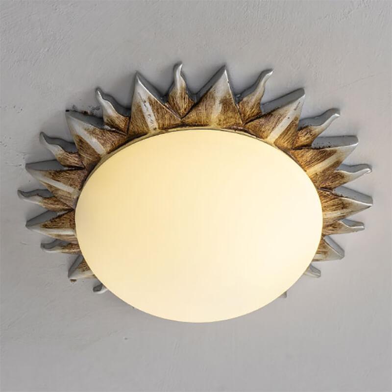 Frendorf | SolaraBowl Deckenleuchte | Vintage Glasschirm im Sonnen-Design | 1/3-Licht Flush-Mount Lampe | Elegante Beleuchtung