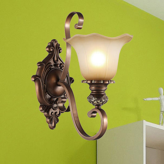 Frendorf | 1/2-Kopf Wand sconce Beleuchtung mit floralem Schirm Kristall traditionelle Korridor Wandlampe in Kaffee