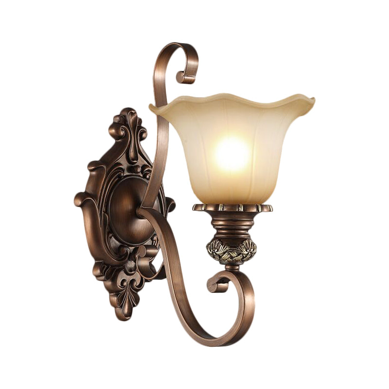 Frendorf | 1/2-Kopf Wand sconce Beleuchtung mit floralem Schirm Kristall traditionelle Korridor Wandlampe in Kaffee