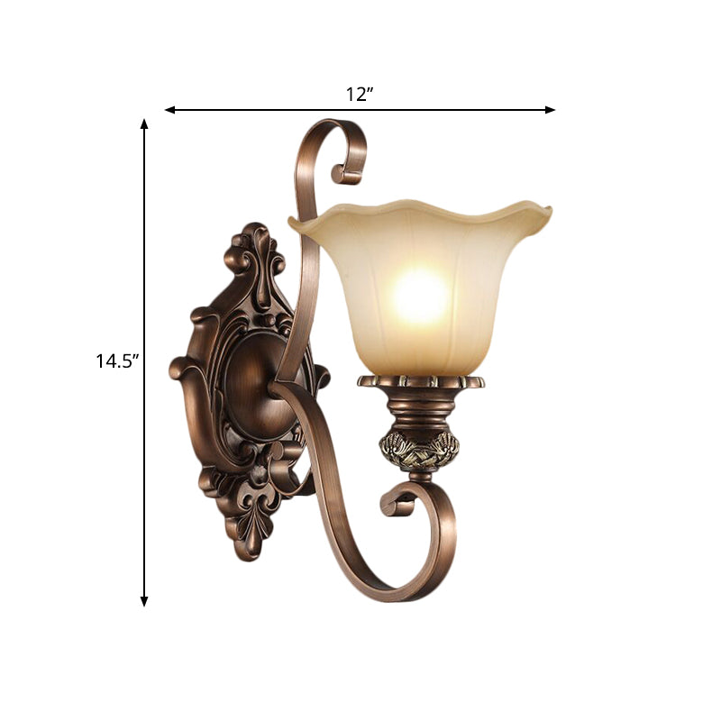 Frendorf | 1/2-Kopf Wand sconce Beleuchtung mit floralem Schirm Kristall traditionelle Korridor Wandlampe in Kaffee