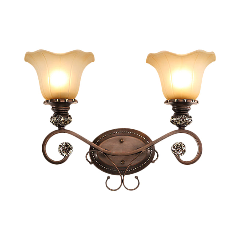Frendorf | 1/2-Kopf Wand sconce Beleuchtung mit floralem Schirm Kristall traditionelle Korridor Wandlampe in Kaffee