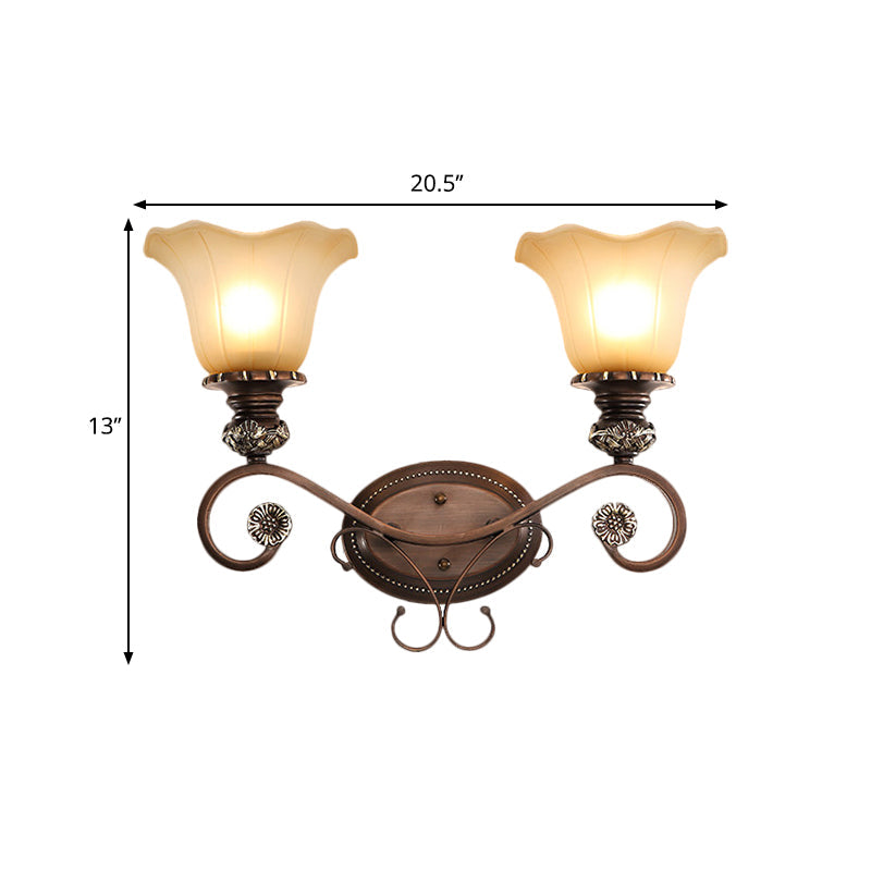 Frendorf | 1/2-Kopf Wand sconce Beleuchtung mit floralem Schirm Kristall traditionelle Korridor Wandlampe in Kaffee