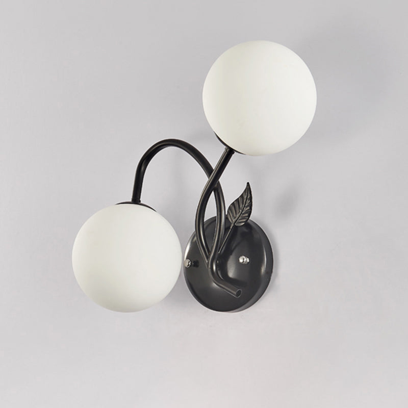 Frendorf | Traditionele Sferische Wandlamp 2-Lichts Facetglas Wandlamp Armatuur in Zwart