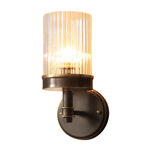 Frendorf | 1-Birne Klarglas Wandleuchte Beleuchtung Antik Stil Schwarzer Zylindrischer Schirm Schlafzimmer Wandleuchte Fixture