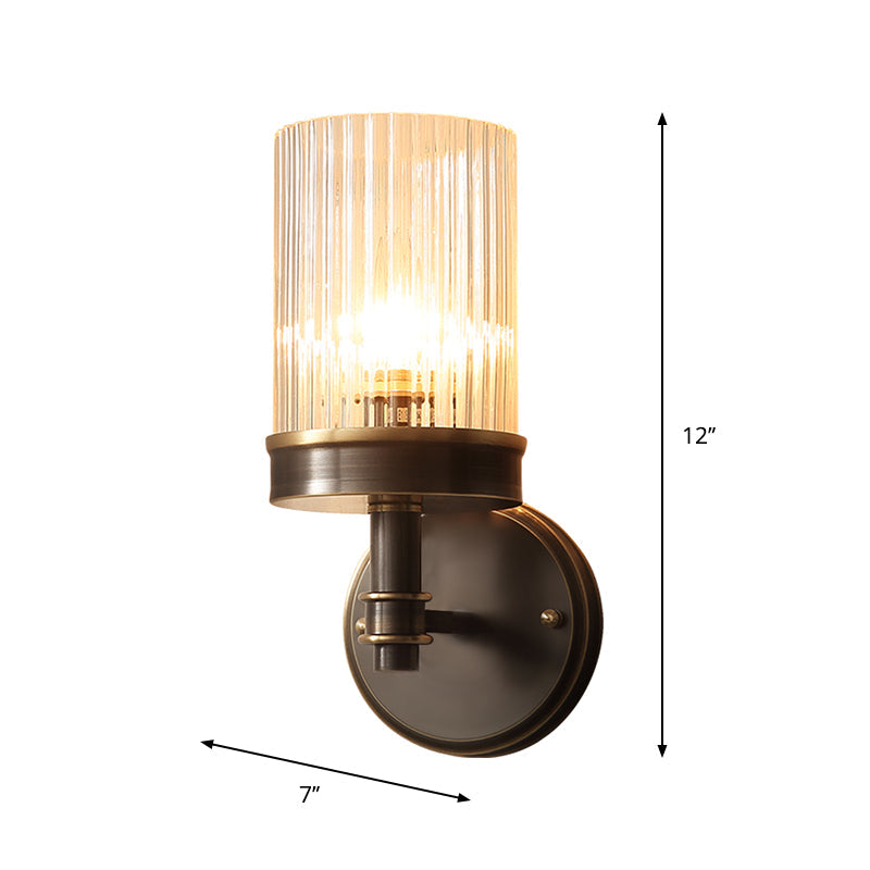 Frendorf | 1-Birne Klarglas Wandleuchte Beleuchtung Antik Stil Schwarzer Zylindrischer Schirm Schlafzimmer Wandleuchte Fixture