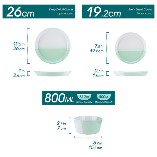 Frendorf | 12/24/36 Stück geprägt Steingut Geschirrset mit Abendessen Dessertteller Suppenschüssel Becher