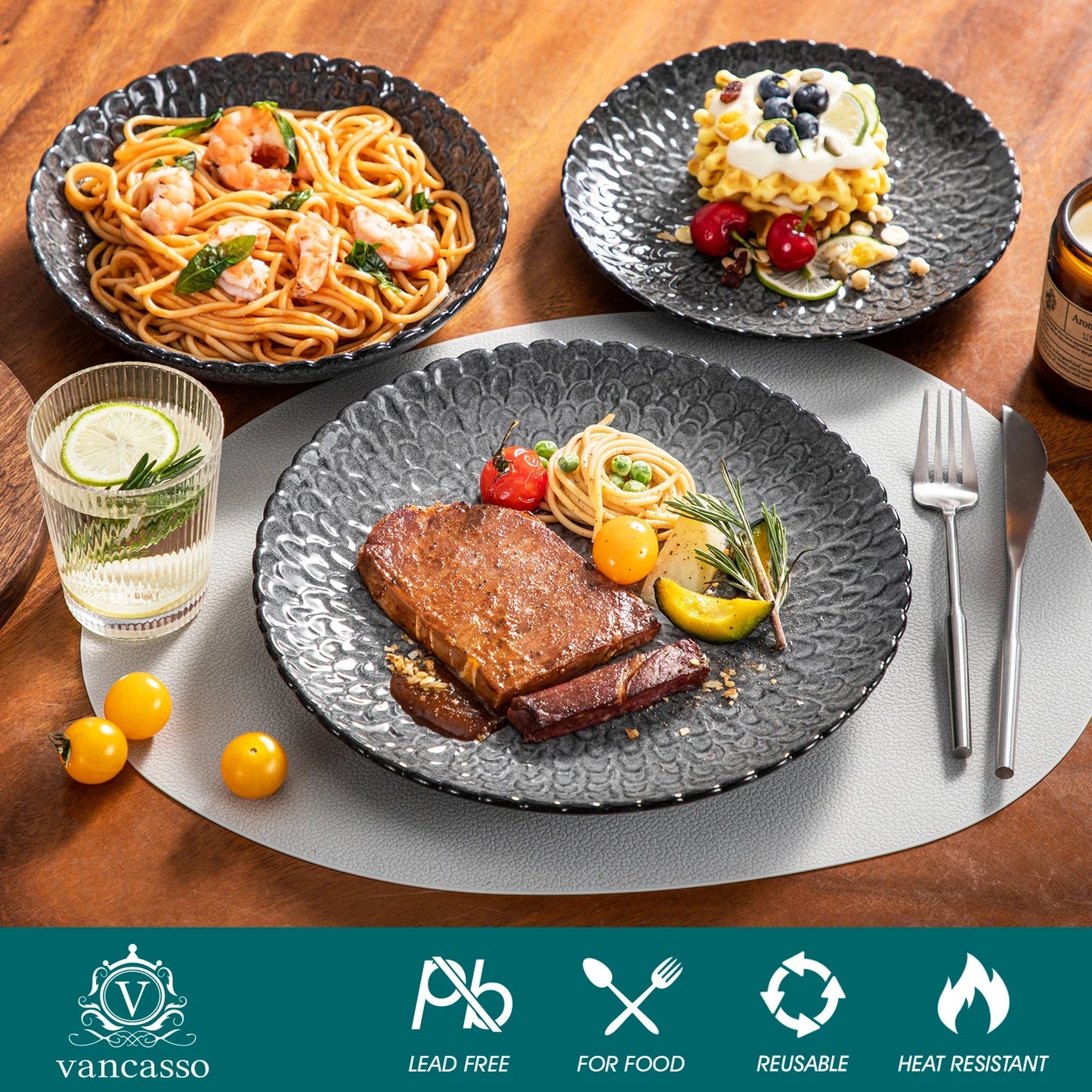 Frendorf | 12/24 Stück Steinzeug Geschirrset Texturiertes Keramik Kombinationsset