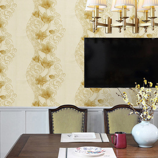 Gold Lotus Blossom Tapetenrolle Fleckenresistent Rustikaler Esszimmer Wandbelag