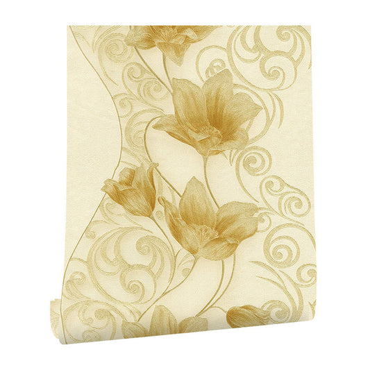 Gold Lotus Blossom Tapetenrolle Fleckenresistent Rustikaler Esszimmer Wandbelag