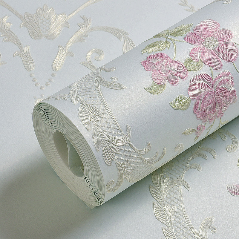 54.2-qm gestickte Blumen Tapete in sanften Farben, Vlies Wanddekoration mit feuchtigkeitsresistentem Design