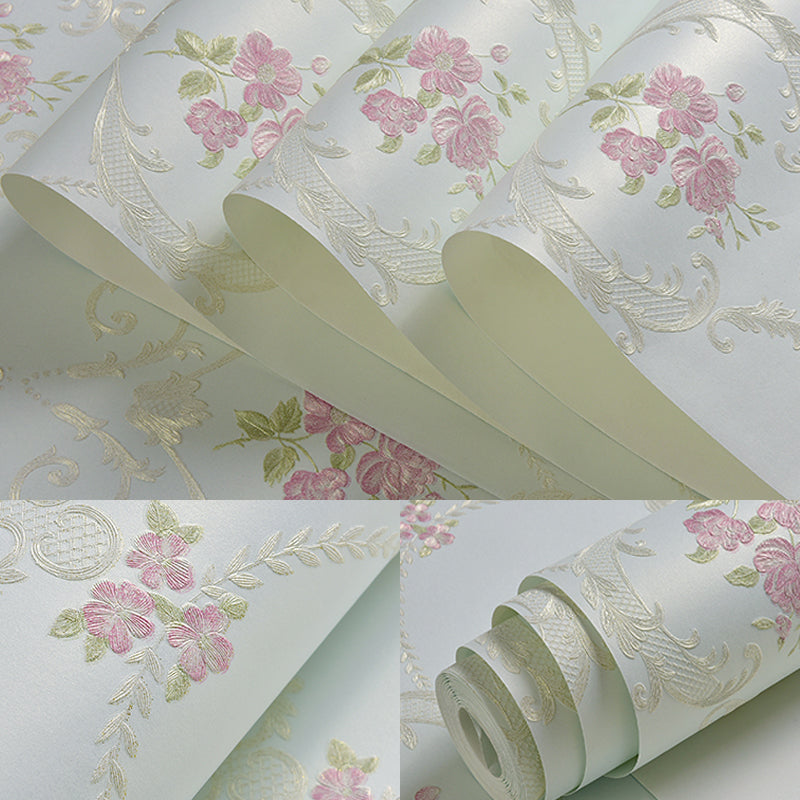 54.2-qm gestickte Blumen Tapete in sanften Farben, Vlies Wanddekoration mit feuchtigkeitsresistentem Design