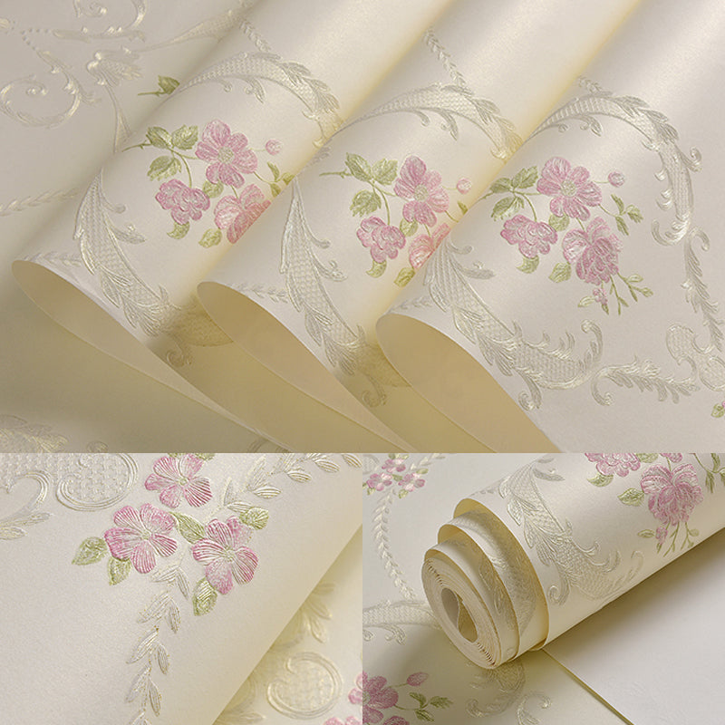 54.2-qm gestickte Blumen Tapete in sanften Farben, Vlies Wanddekoration mit feuchtigkeitsresistentem Design