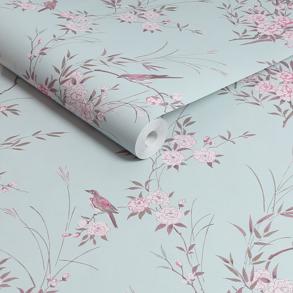 Shabby Chic Tapete von Rachel Ashwell - Vogel Chinoiserie - Blau