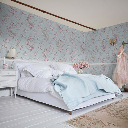 Shabby Chic Tapete von Rachel Ashwell - Vogel Chinoiserie - Blau