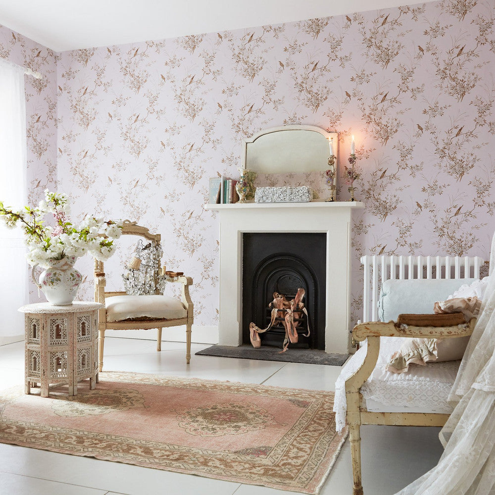 Shabby Chic Tapete von Rachel Ashwell - Vogel Chinoiserie - Blau