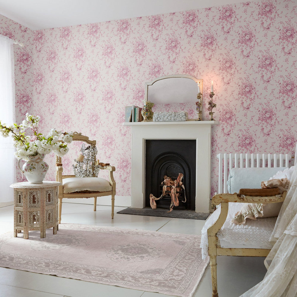 Shabby Chic Tapete von Rachel Ashwell - Gartenblume - Schiefergrau