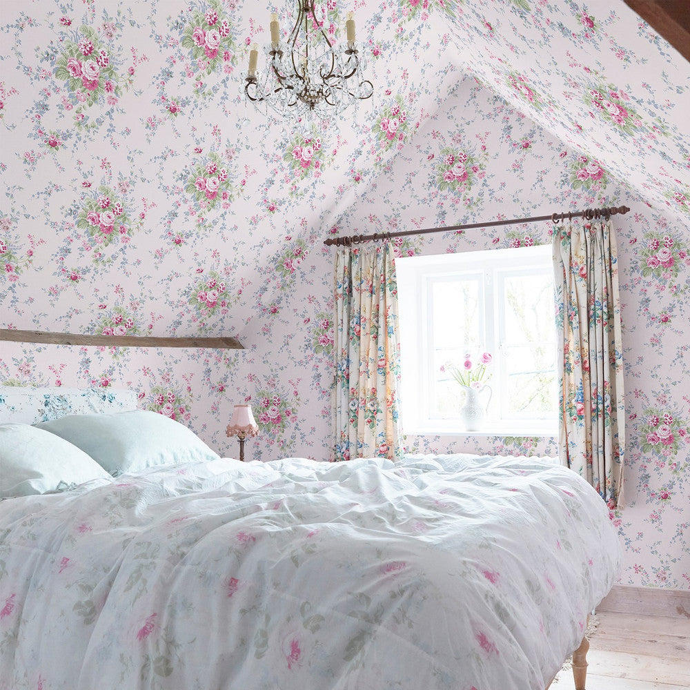 Shabby Chic Tapete von Rachel Ashwell - Gartenblume - Schiefergrau