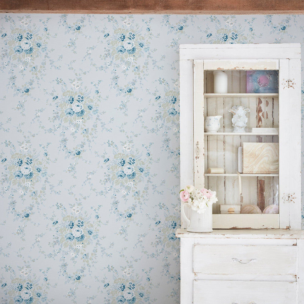 Shabby Chic Tapete von Rachel Ashwell - Gartenblume - Schiefergrau