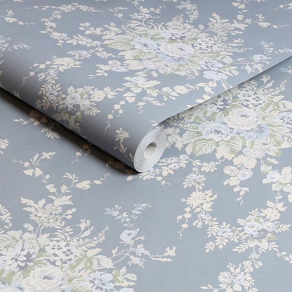 Shabby Chic Tapete von Rachel Ashwell - Gartenblume - Schiefergrau