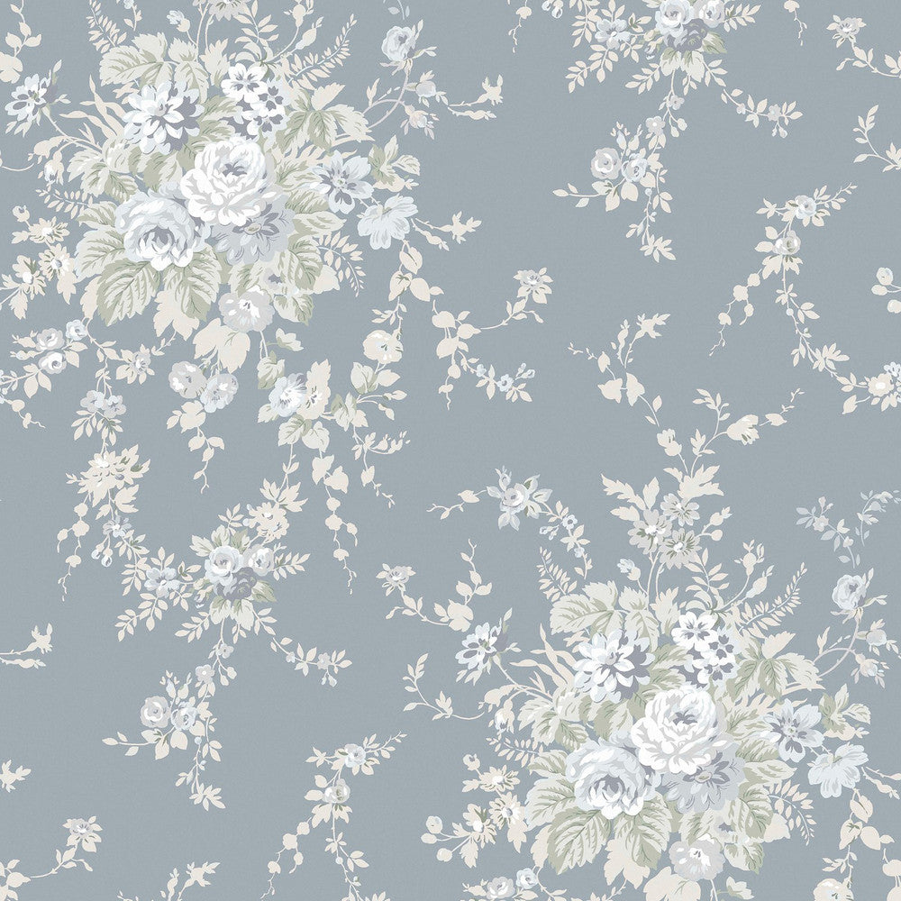 Shabby Chic Tapete von Rachel Ashwell - Gartenblume - Schiefergrau